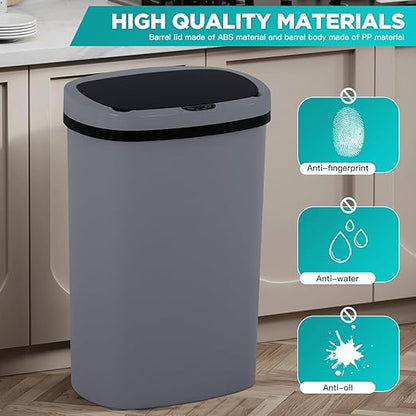 PayLessHere | 13 Gallon Plastic Trash Can | Gray | Automatic Touchless Lid with Motion Sensor | Kitchen Garbage Can with Waterproof Design | for Home, Office, Bathroom | Pack of 1 - Image 4