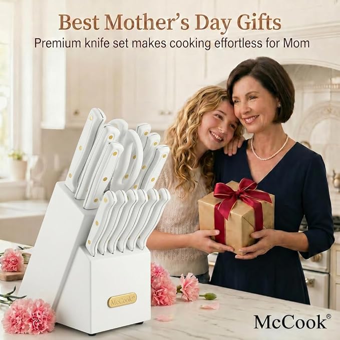 McCook® Knife Sets, White High Carbon Stainless Steel Kitchen Knife Sets with with Built-in Sharpener - Image 2