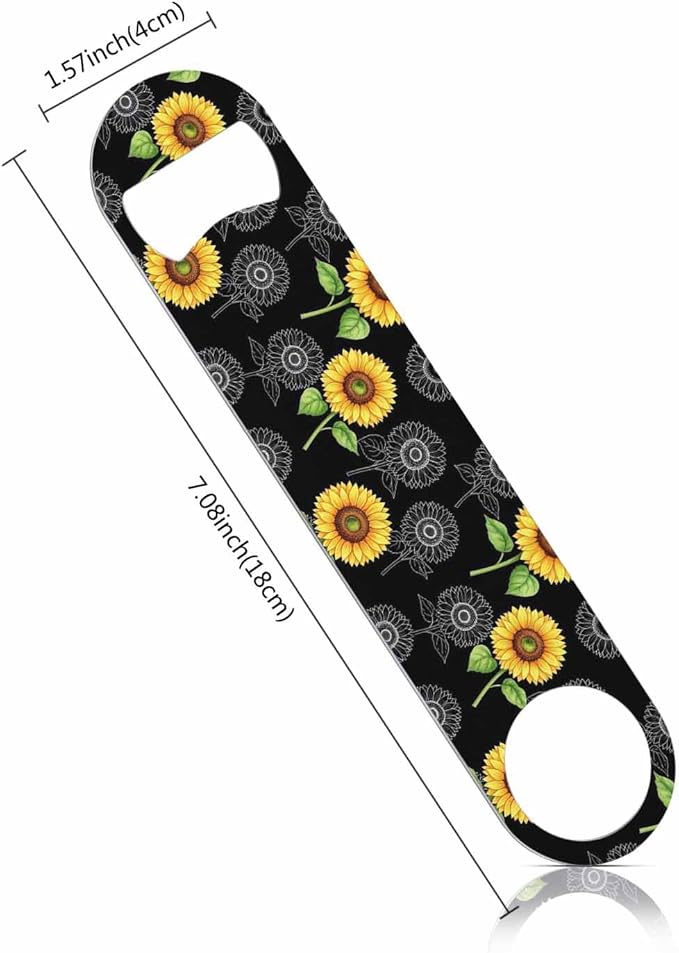 Sunflowers Stainless Steel Bottle Opener Vibrant Yellow Watercolor Flower Vintage Style Floral Black Flat Beer Bottle Opener Keychain for Home Kitchen Bar Restaurant Party Birthday Gift