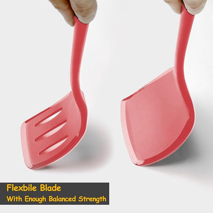 Silicone Spatula Set, 600°F Heat Resistant Silicone Spatula Turner Flipper for Cooking, Non Stick and Non Scratch Kitchen Utensils for Eggs & Pancakes, 4 Pack, Red - Image 5