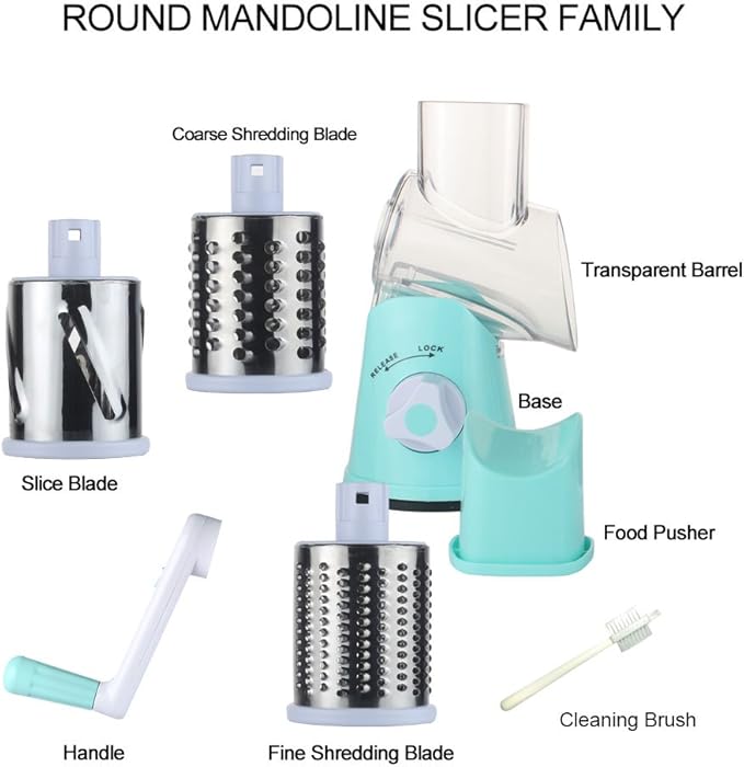 Cambom Rotary Cheese Grater Hand Crank Cheese Shredder for Fresh Cheese, Vegetable, Nuts,Non-slip Suction Base, Free Cleaning Brush Three Blades, Blue - Image 7