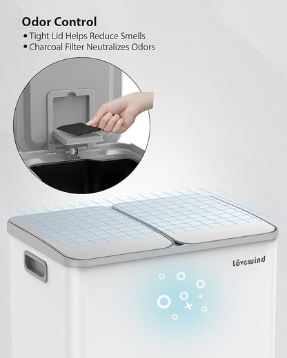 Lovewind Kitchen Trash Can, 2 x 8 Gallon (2 x 30 L) Stainless Steel Trash and Recycle Bin Combo with Soft-Close Lid, Dual Compartment Recycling Kitchen Step Trash Bin, White - Image 8