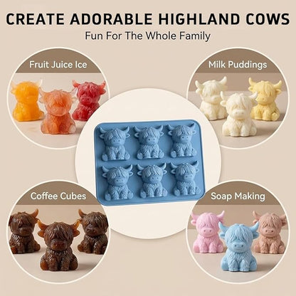 Mini Highland Cow Ice Cube Mold - Cute 3D Silicone Tray for Whiskey, Cocktails & Party Drinks, Fun Cow-Shaped Ice Maker for Bar, Home, Birthday Gift for Cow Lovers
