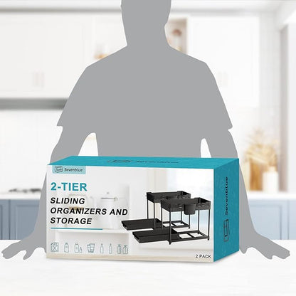 Sevenblue 2 Pack Multi-Purpose Under Sink Organizers and Storage, 2026 Pull Out Cabinet Organizer for Bathroom & Kitchen, Under Cabinet Organizer with Hooks Hanging cup, Black - Image 7