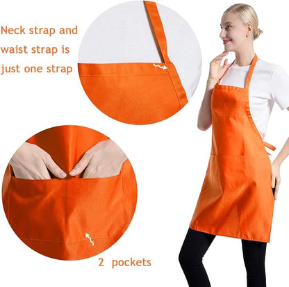 Orange Plain Bib Aprons Bulk in Big Size for Women Men Adult Chef Restaurant Cooking Baking Painting BBQ(Orange-12 pcs) - Image 2