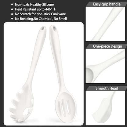 P&P CHEF Silicone Cooking Utensils Set of 7, Heat-proof Kitchen Utensils Set for Nonstick Cookware, Non-stick Spatula, Slotted Turner, Soup Ladle, Pasta Server, Spoon for Cooking Serving - White - Image 3