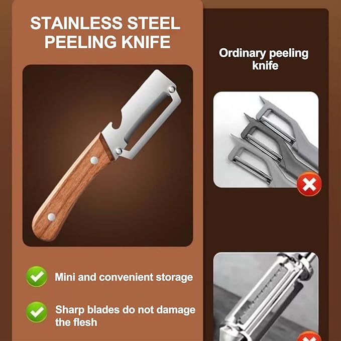 2PCS Premium Vegetable Peeler with Wooden Handle and Bottle Opener, Multi-Functional Vegetable Peeler, Stainless Steel Blade Kitchen Tool for Fruit - Image 5