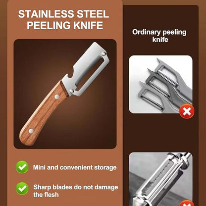 2PCS Premium Vegetable Peeler with Wooden Handle and Bottle Opener, Multi-Functional Vegetable Peeler, Stainless Steel Blade Kitchen Tool for Fruit - Image 5