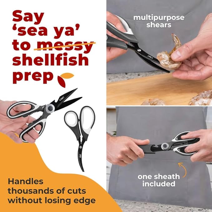 Titanium Coated Kitchen Scissors 2-Piece Set by Gidli - Liftime Replacement Warranty* - Heavy Duty Kitchen Shears for Meat and Food Prep - Includes Bonus 7" Seafood Scissors with Ergonomic Grip - Image 4