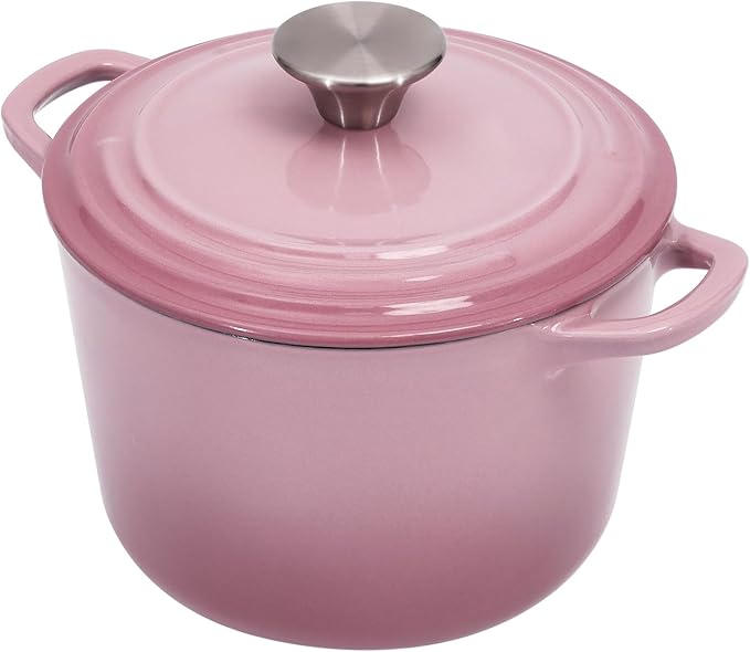 Flavehc Dutch Oven Pot with Lid 2.8 qt Cast Iron Dutch Oven for Bread Baking Pink Enameled Cast Iron Rice Pot with Handels - Image 9