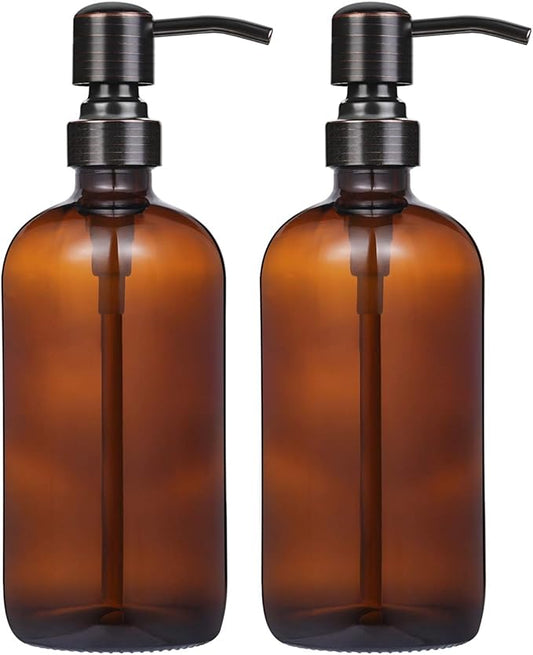 2 Pack 16 Ounce Boston Round Glass Bottles Soap Dispenser with Oil Rubbed Bronze Stainless Steel Pumps by Unknown