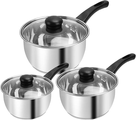 Stainless Steel Pot Set with Lid 6pcs,Sauce Pans 1QT & 2QT & 3QT Set,Triply Bottom Stainless Steel Pot Set by BSDLZCH