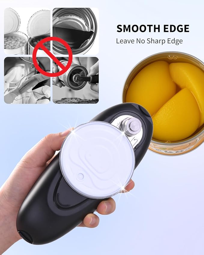 CIRCLE JOY Electric Can Opener, One-Touch Automatic Can Opening with Smooth Edges, Food Safety Handheld Battery-Operated Can Opener for Kitchen and Seniors, Black - Image 7