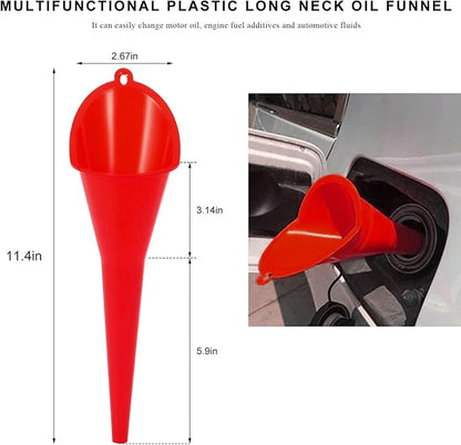 2 PCS Oil Funnel, Plastic Long Neck Multi-Purpose Spill Saver Funnel, Engine Oil Funnels for Filling Oils Gas Water Diesel Fuel Lubricants for Car Motorcycle ATV Boat (Red)