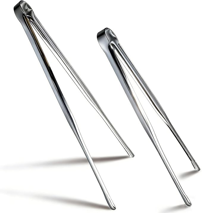 Stainless Steel Kitchen Tongs 2 Set, Non-Slip Serrated Tips, One-Piece Metal Cooking Tongs for Grilling, Plating, BBQ & Baking (11.5” & 13.5”)