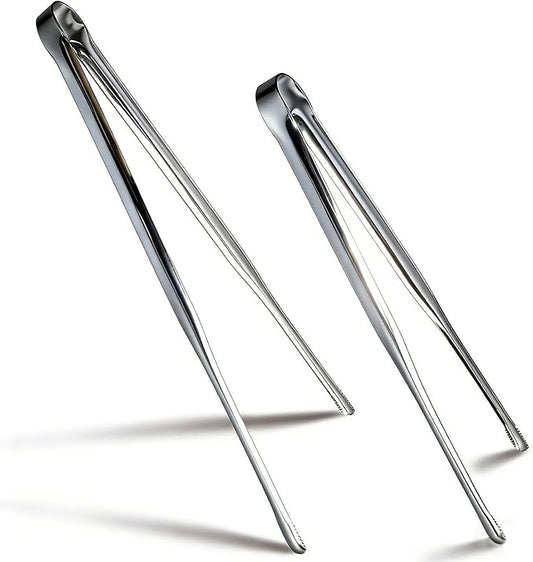 Stainless Steel Kitchen Tongs 2 Set, Non-Slip Serrated Tips, One-Piece Metal Cooking Tongs for Grilling, Plating, BBQ & Baking (11.5” & 13.5”)