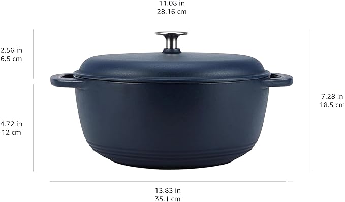 Amazon Basics Enameled Cast Iron Dutch Oven Pot with Lid, Dual Handles, Heavy-Duty, Oven Safe, Round, 6-Quart, Matte Navy - Image 4