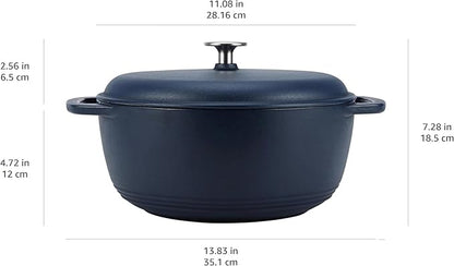 Amazon Basics Enameled Cast Iron Dutch Oven Pot with Lid, Dual Handles, Heavy-Duty, Oven Safe, Round, 6-Quart, Matte Navy - Image 4