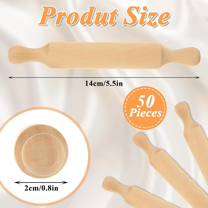 50Pcs Mini Rolling Pin, 5.5 Inches Mini Wooden Rolling Pins, Small Dough Rolling Pins for Imaginative Play and Baking Pastry Pizza Cookie Create, Halloween and Christmas Presents - Image 3