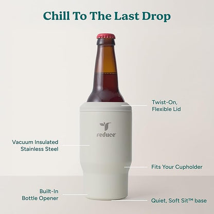 Reduce 4-in-1 Drink Cooler - Versatile Can & Bottle Holder with Vacuum Insulation - Keeps Drinks Cold Up to 4 Hours - Includes Bottle Opener - Fits Cupholders & Dishwasher Safe - 14oz - Unbleached