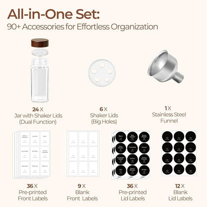 ComSaf 24Pcs (4Oz) Glass Spice Jars with Label, Airtight Seasoning Containers with Lid for Home Cooks to Organizing Herbs, Sugar, Pepper, Salt, Glass Spice Bottles Organize Cabinet & Drawer - Image 7