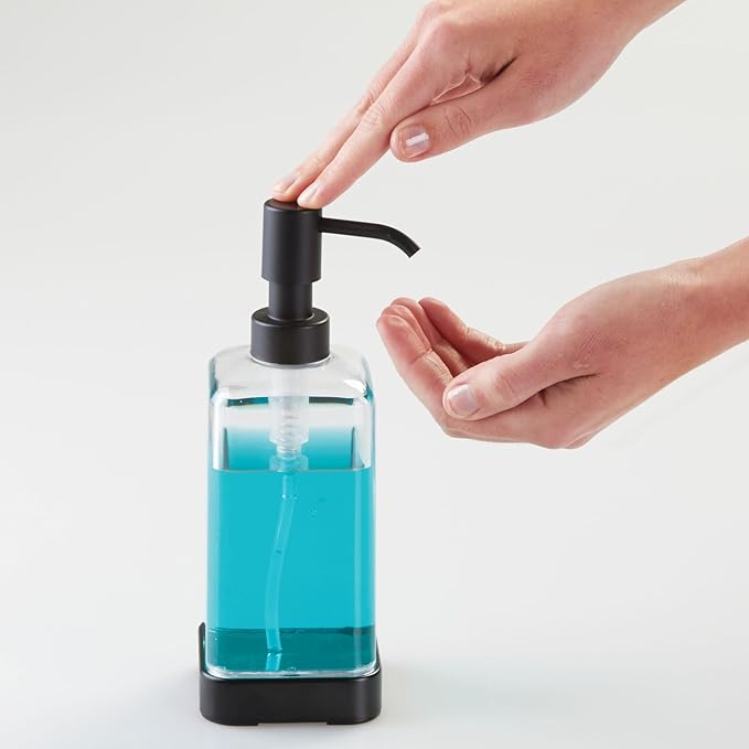 iDesign Soap Dispenser for Bathroom or Vanity - Holds Hand Soap or Lotion - Clear/Matte Black - Image 4
