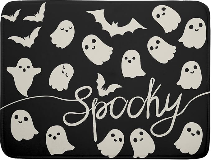 Halloween Dish Drying Mat for Kitchen Counter 18x24 Cute Ghost Black Spooky Holiday Scary Theme Absorbent Reversible Microfiber Drying Mats Kitchen Countertop Protector Dishes Drainer Pad by Aytipun