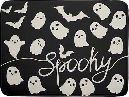 Halloween Dish Drying Mat for Kitchen Counter 18x24 Cute Ghost Black Spooky Holiday Scary Theme Absorbent Reversible Microfiber Drying Mats Kitchen Countertop Protector Dishes Drainer Pad by Aytipun