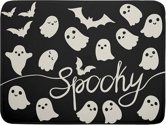 Halloween Dish Drying Mat for Kitchen Counter 18x24 Cute Ghost Black Spooky Holiday Scary Theme Absorbent Reversible Microfiber Drying Mats Kitchen Countertop Protector Dishes Drainer Pad by Aytipun
