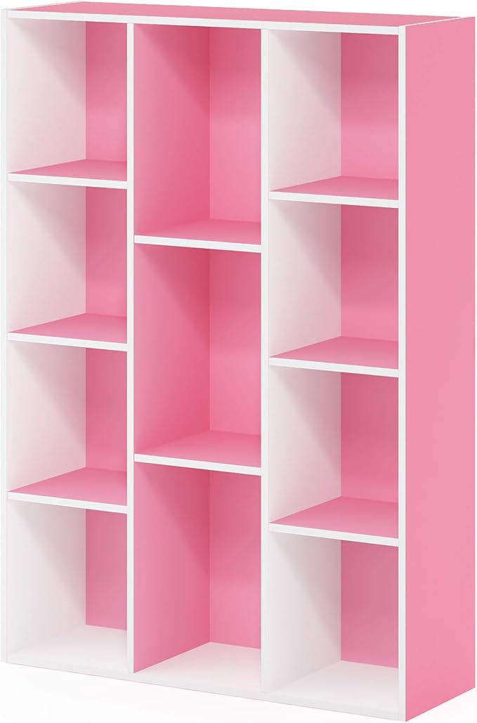 Furinno LUDER Book Shelf, 11-Cube Bookshelf, Reversible Bookcase, 9.4 x 29.1 x 41.7, Easy Assembly, for Living Room, Bedroom, Home Office, White/Pink - Image 6