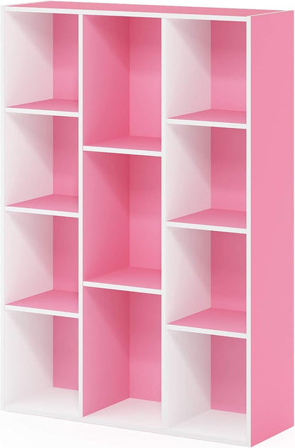 Furinno LUDER Book Shelf, 11-Cube Bookshelf, Reversible Bookcase, 9.4 x 29.1 x 41.7, Easy Assembly, for Living Room, Bedroom, Home Office, White/Pink - Image 6