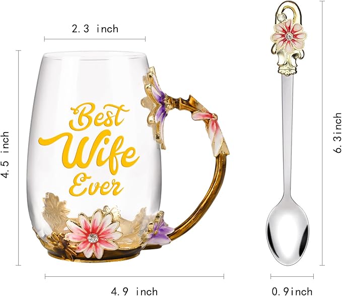 OEAGO Gifts for Wife from Husband Romantic Tea Cup Gifts for Her Birthday Flower Glass Mugs Wedding Mothers Day Christmas Anniversary - Image 2