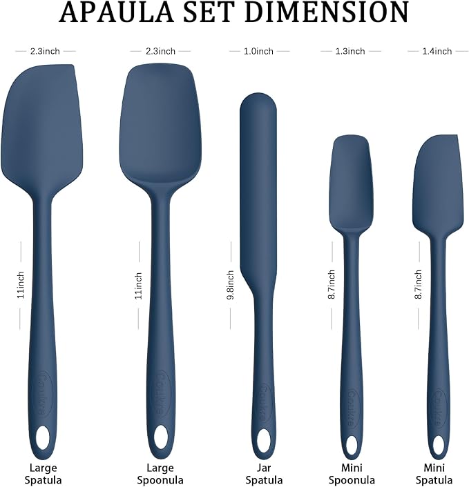 Coukre Silicone Spatula Set of 5,High Temperature Resistant, Food Grade Silicone, Dishwasher Safe, for Baking, Cooking (Pure Dark Blue) - Image 2