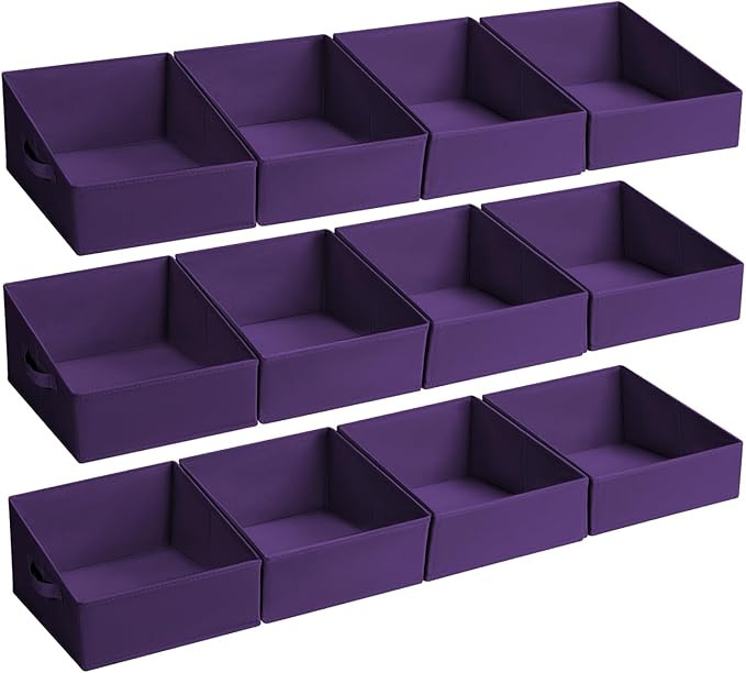 DIMJ Closet Storage Bins 12 Pack - Fabric Storage Baskets for Shelves, Collapsible Clothes Organizer with Handles, Trapezoid Shelf Organization Storage Cubes for Purse, Toys, Books, Towel, Clothes by DiMJ
