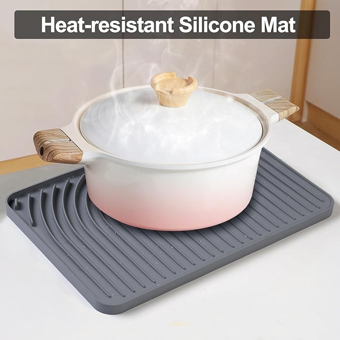 Dish Drying Mat for Kitchen Counter, with Built-in Drain Lip, Food-Grade Silicone, Easy Clean Pad for Countertop Protection, Multi-Functional Use (18 x12 Raised Sink, Grey) - Image 8