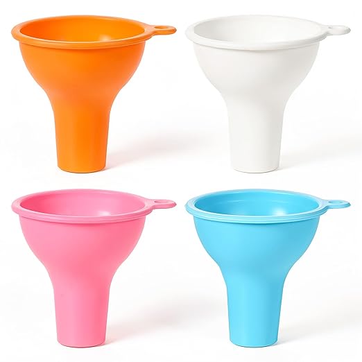 4 Pack Silicone Funnel, 3 Inch Wide Mouth Funnel for Kitchen Use Filling Bottles Flexible Kitchen Funnels for Home Restaurant Squeeze Bottles Jars Cans Water Liquid Oil or Powder Transfer