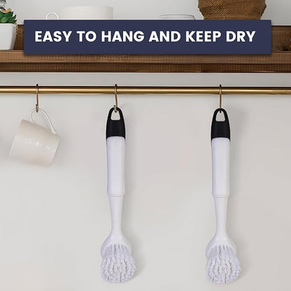 Dish Brush with Handle, Dish Scrub Brush with Built-in Scraper, Nylon Dish Scrubber, Kitchen Brushes for Dishes,Pots, Pans and Sinks 2 Pack - Image 7