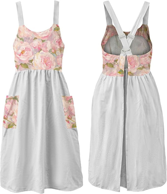 Uaussi Cotton Linen Apron Cross Back Work Apron for Women with Pockets Pinafore Dress X Cross Halter Apron for Chef Gardening by Uaussi