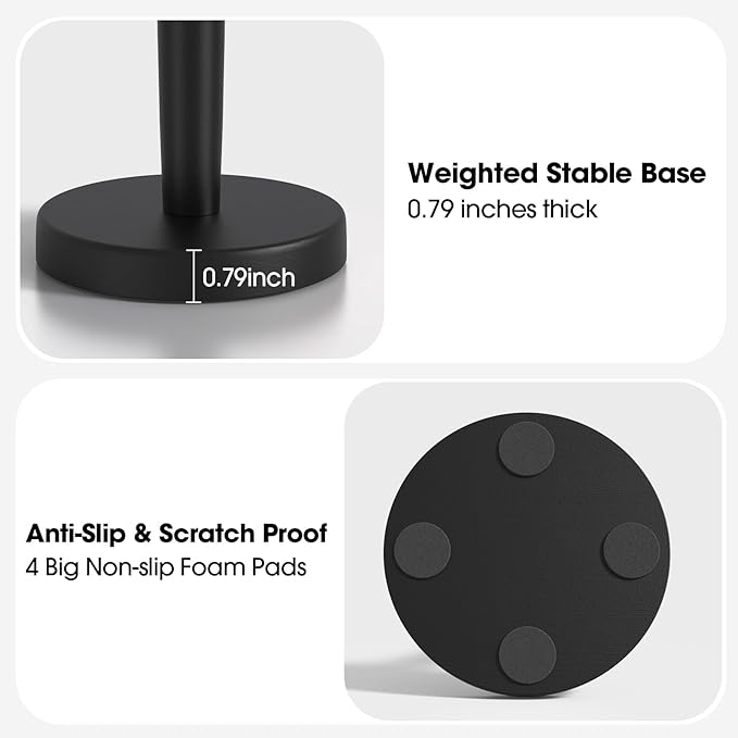 KitchLife Wooden Paper Towel Holder Countertop - Solid Freestanding Paper Towel Dispenser Stand with Anti-Skid Base (Black) - Image 3