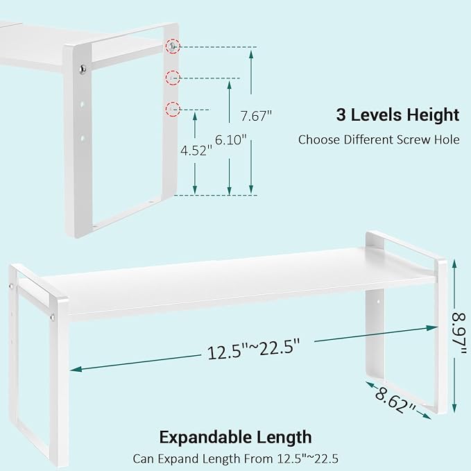 Expandable Cabinet Organizer Shelves, 88lbs High Weight Capacity, Heavy-Duty Metal Storage Rack, Adjustable Cabinet Shelf for Kitchen, Pantry, Cupboard, Under Sink, White, Patent Pending - Image 3