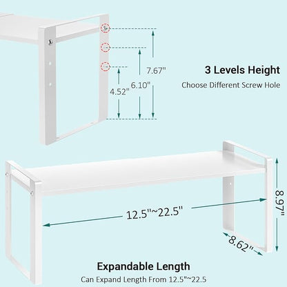 Expandable Cabinet Organizer Shelves, 88lbs High Weight Capacity, Heavy-Duty Metal Storage Rack, Adjustable Cabinet Shelf for Kitchen, Pantry, Cupboard, Under Sink, White, Patent Pending - Image 3