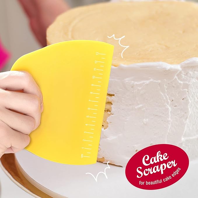 Teenitor 2 Pieces Dough Cutter, Bench Scraper Plastic, Sourdough Scraper, Dough Scraper with Measuring Scale, Multipurpose Food Scrapers for Dough, Cake, Bread, Icing Yellow and Green - Image 5
