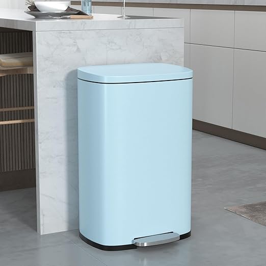 50 Liter / 13 Gallon Kitchen Trash Can with Lid, Stainless Steel Trash Can with Foot Pedal and Plastic Inner Bucket, Fingerprint-Resistant Soft Close Lid Garbage Can, Odor Proof and Hygienic, Blue by WelcometoBIQWBIC