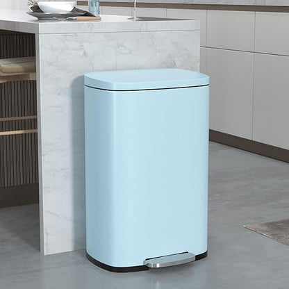50 Liter / 13 Gallon Kitchen Trash Can with Lid, Stainless Steel Trash Can with Foot Pedal and Plastic Inner Bucket, Fingerprint-Resistant Soft Close Lid Garbage Can, Odor Proof and Hygienic, Blue by WelcometoBIQWBIC