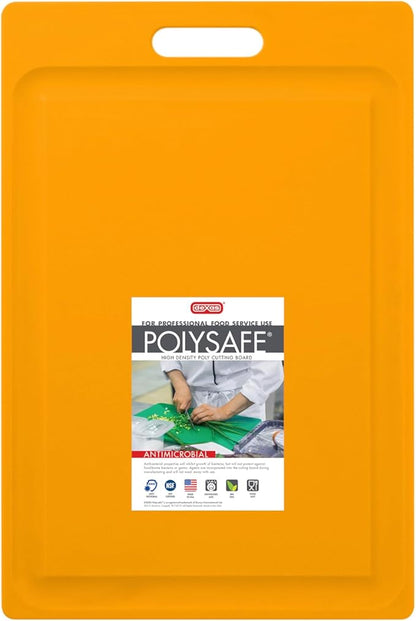 Dexas NSF Certified Polysafe Cutting Board with Handle and Juice Well, 12 x 18 inches, Reversible Kitchen Cutting Board, Yellow