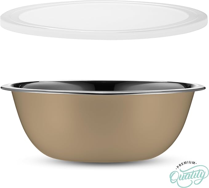 WHYSKO Stainless Steel Mixing Bowl Set, 10 Piece Stainless Steel Mixing Bowls with Lids Set for Food Prep Storage and Serving, Dishwasher Safe for Kitchen Baking Cooking, Khaki - Image 7