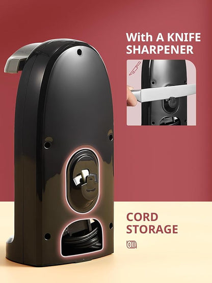 Reemix Electric Can Opener, One-Touch Operation, Knife Sharpener and Bottle Opener 3 in 1, Easy Clean Kitchen Tool for Home Use, Automatic Can Opener, Black