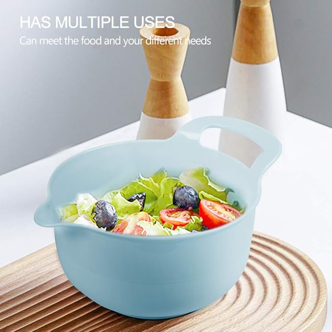 BoxedHome 4 Pack Nesting Mixing Bowls with Pour Spout and Handle, Plastic Large Mixing bowl BPA free Microwave & Dishwasher Safe(Blue, 4 Pack with Handle) - Image 7