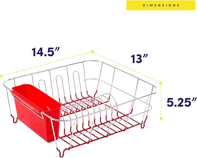 Sweet Home Collection Metal 2 Piece Dish Drying Rack Set Drainer with Utensil Holder Simple Easy to Use Fits in Most Sinks, 14.5" x 13" x 5.25", Red - Image 4