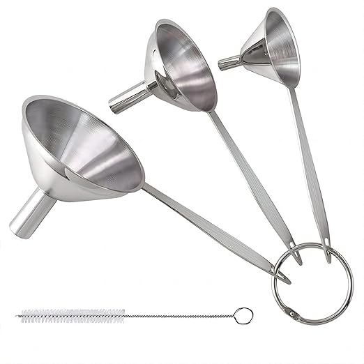 3 in 1 Metal Funnels for Filling Bottles Stainless Steel Small Kitchen Funnel Set for Transferring Essential Oils Liquid Fluid Spice Dry Ingredients Powder, Durable (‎Long-Handled Funnel) by YEVIOR